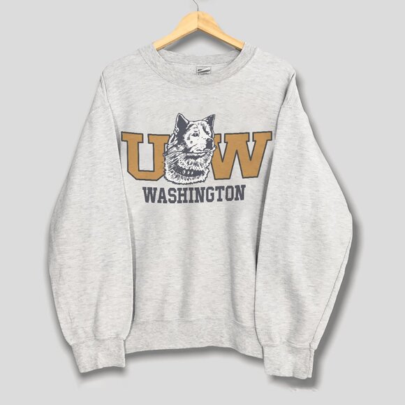 Vintage 90s University of Washington Huskies Sweatshirt, Football NCAA Shirt Tee - Picture 1 of 2